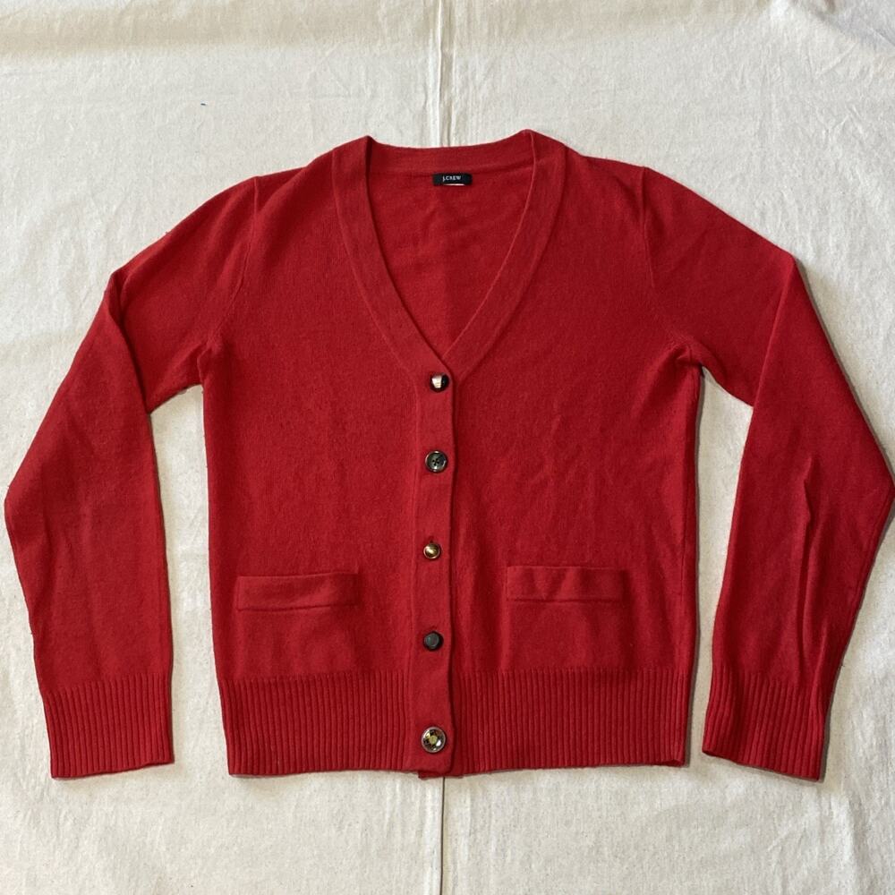 J. Crew V-Neck Button-Up Cardigan Sweater Ribbed Hem & Cuffs Womens S lambswool
